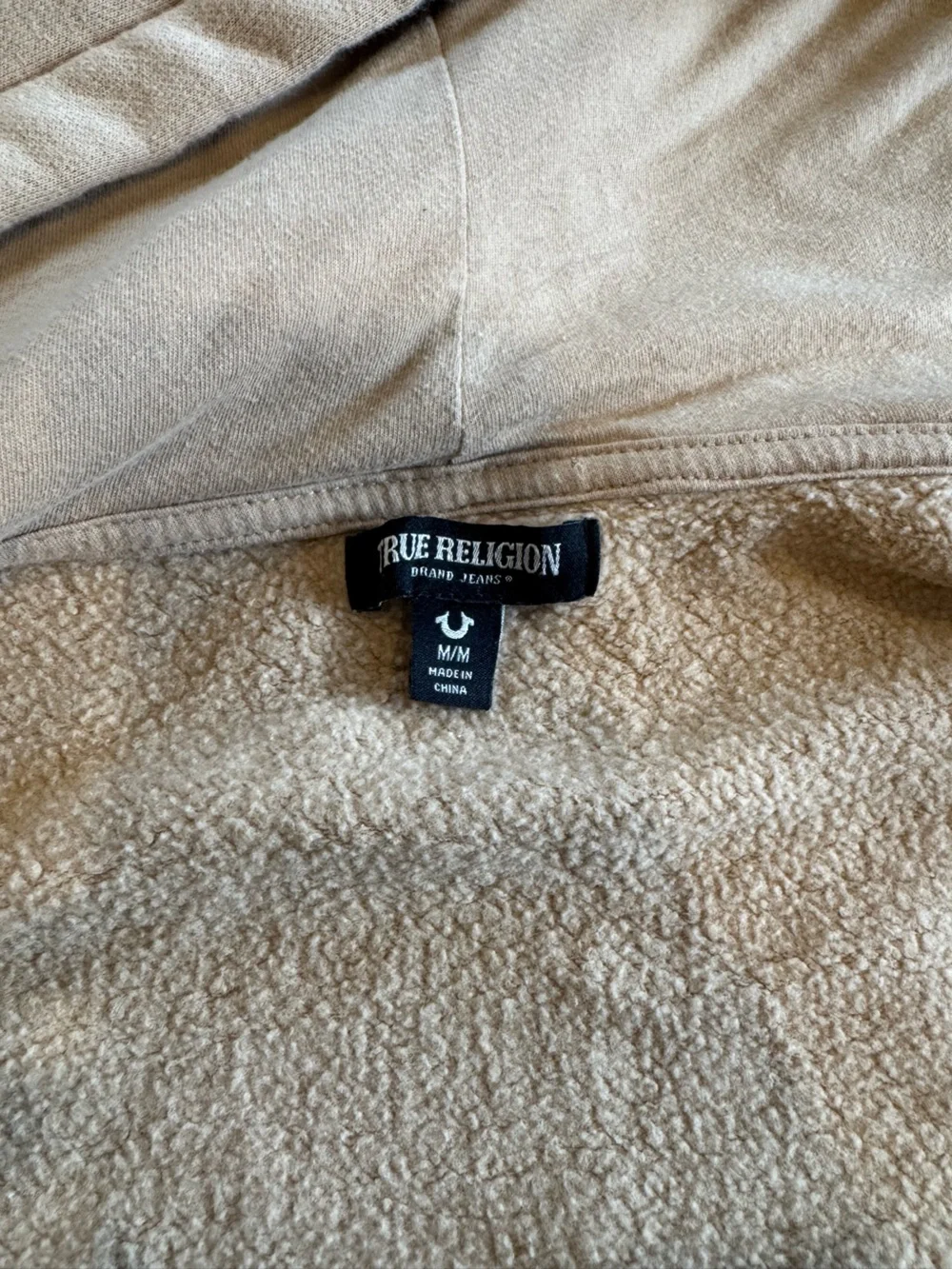 True Religion Beige Full Zip Up Hoodie Sweatshirt Men's M Graphic